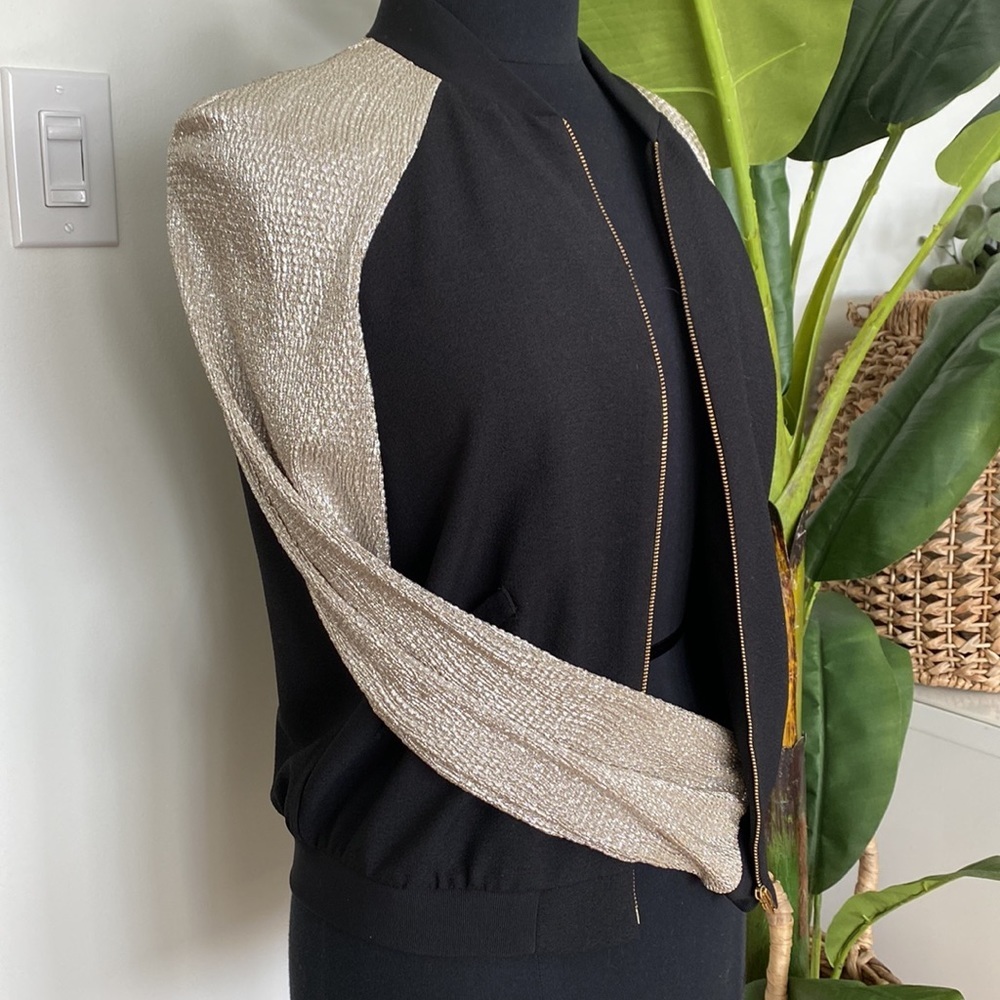 Bomber Jacket with Metallic Sleeves Sz 6 - Picture 4 of 9
